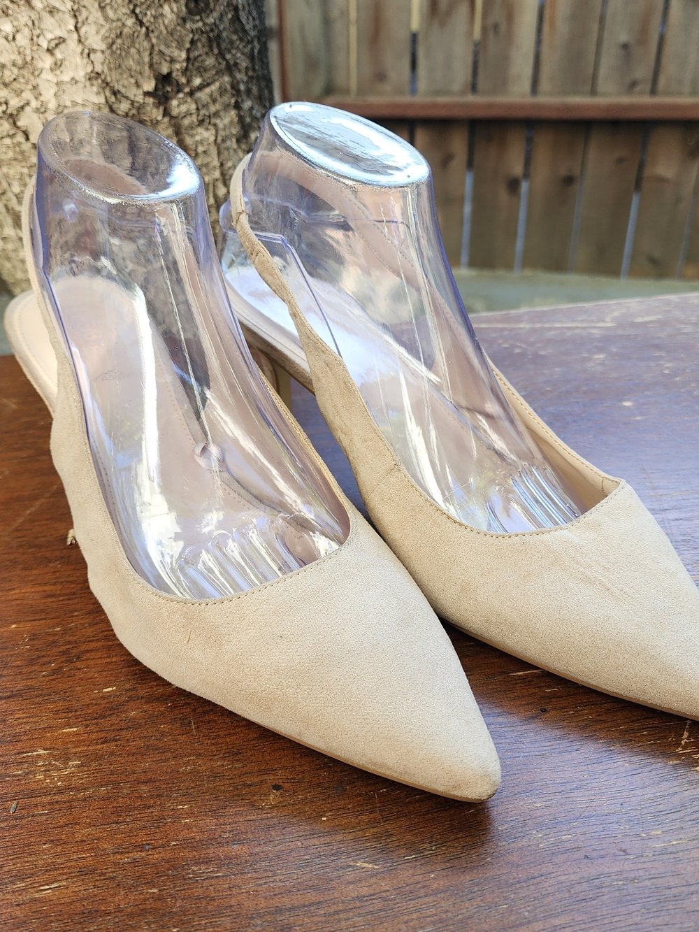 Forever 21 Faux Suede Pointed Toe Slingback Kitten Heels Nude Beige [10]